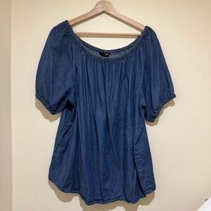 Women’s Joe Fresh Business Casual Blue Denim-Like Short Sleeve Blouse Size 1X